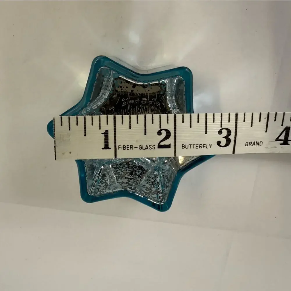 Blue Glass Star Candle Holder Teal Votive Coastal Decor NEW